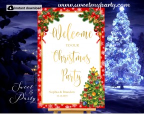 Christmas Party Welcome Sign with Bells,Holiday Party Welcome sign,(010ch)